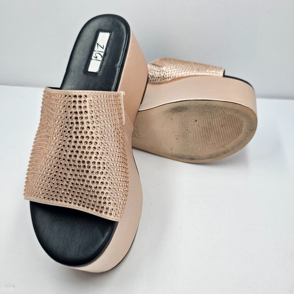 Zigi Gio Jewel Rhinestone Platform Slide Sandals Size 9 Rose Gold Bling Wedge